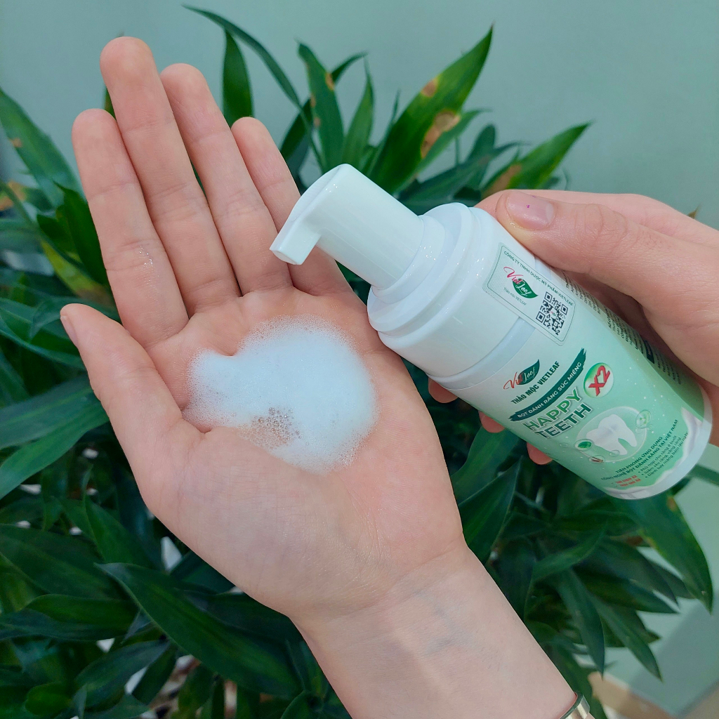 Bọt đánh răng súc miệng giảm cao răng mảng bám chống ê buốt Thảo Mộc Vietleaf Happy teeth X2 120g VIETLEAF-BDR120