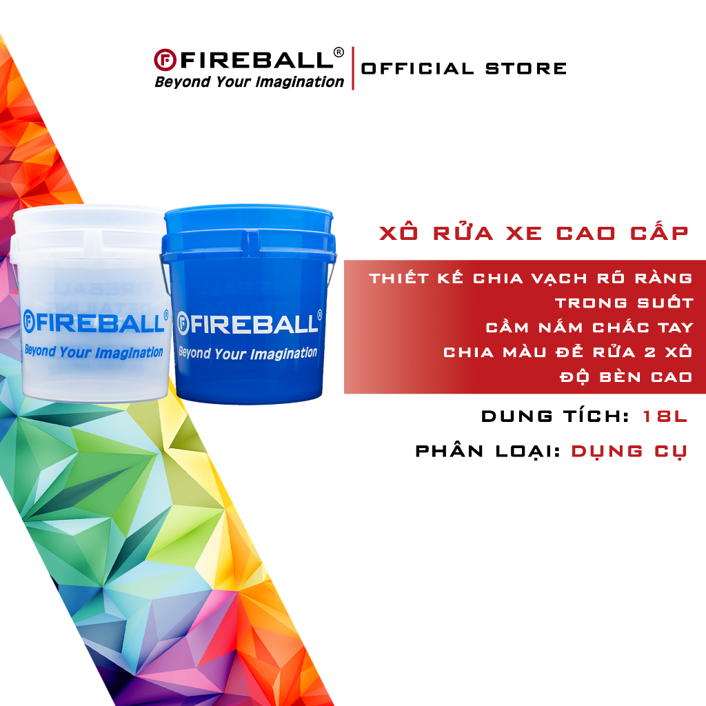 Xô Rửa Xe Fireball Cao Cấp Chia Vạch 18L, Trong Suốt, Siêu Bền, Cầm Nắm ...