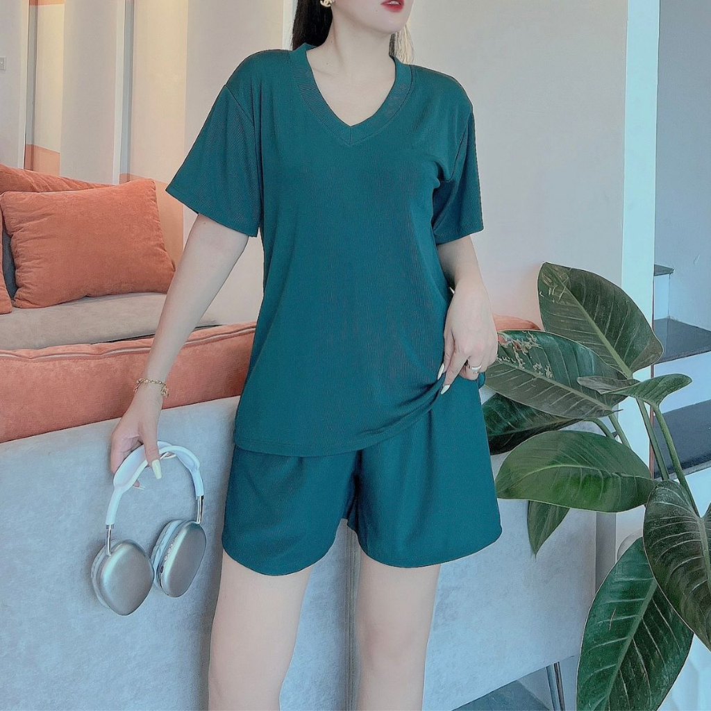 Đồ Bộ Mặc Nhà Nữ Bigsize ESHOP Quần Lửng Ngố Thun Gân Cotton Co Giãn Thể Thao Trung Niên DB48
