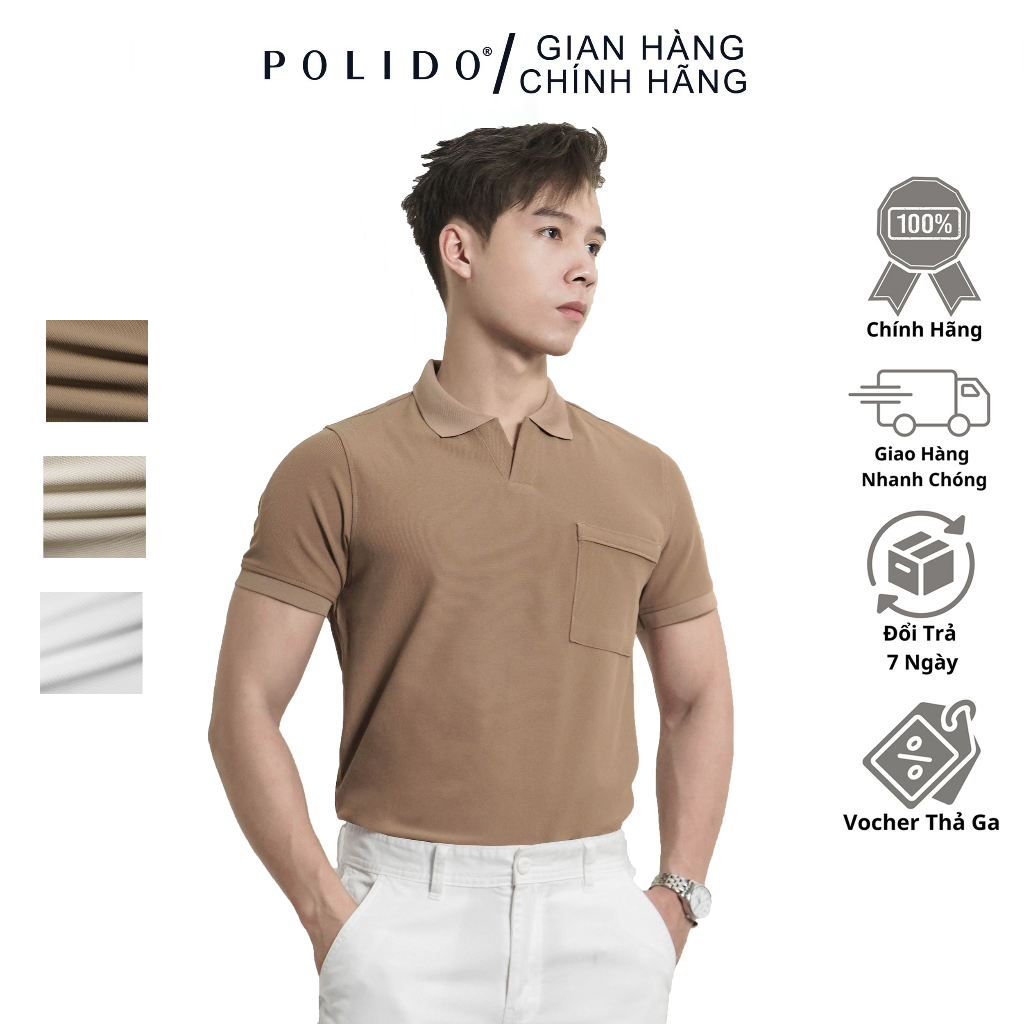 Áo Polo Cổ V Polido Nam Chất Liệu Mềm Mịn Thoáng Mát Co Giãn 4 Chiều Thấm Hút Mồ Hôi Tốt Thời Trang Cho Nam Hiện Đại