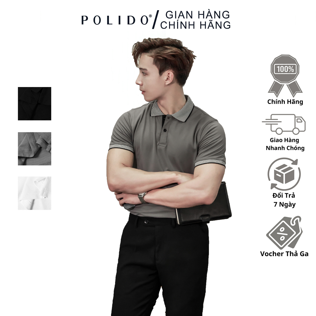 Áo Polo Nam Phối Bo HT Kẻ Polido Chất Liệu Mềm Mịn Co Giãn 4 Chiều Thời Trang Nam Hiện Đại Lịch Lãm Phong Cách Tối Giản