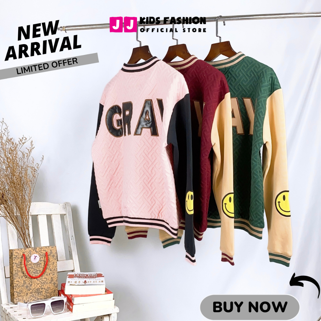 Khoác Bomber Unisex, Áo Bomber bé trai, bé gái thêu chữ thời trang size đại 30 - 60kg - JJ Kids