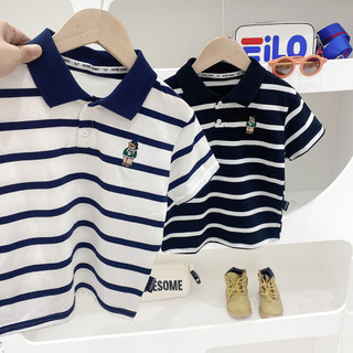 Áo thun Polo kẻ cho bé trai hàng Quảng Châu hình cực yêu Áo cổ bẻ cho bé trai Phương Kid - A12