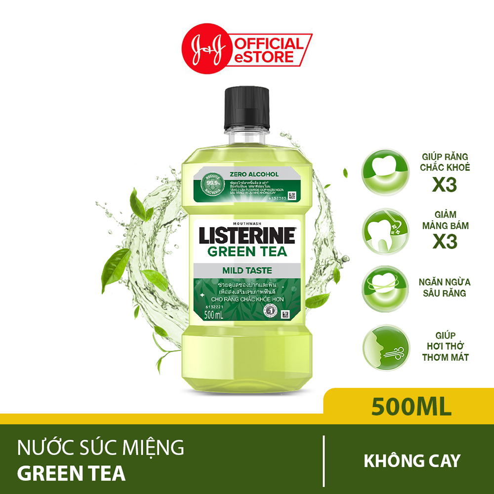 Nước súc miệng ngừa sâu răng vị trà xanh không cay Listerine Green Tea