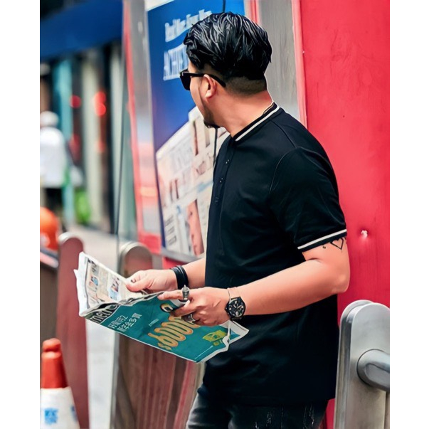 Áo polo cổ trụ Big Size đen cotton 100%  nhấn line, vải Cotton Co giãn nhập khẩu, Bền màu, Thấm hút mồ hôi