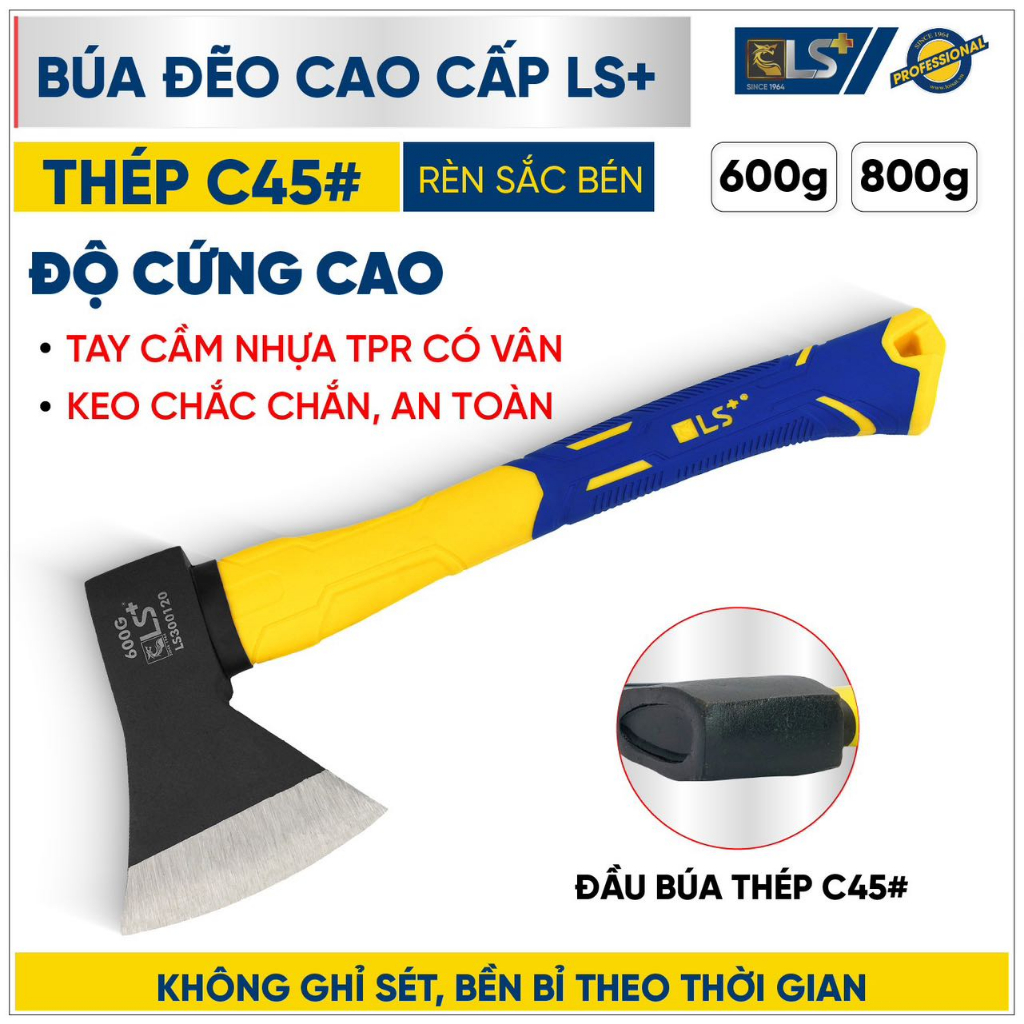 Búa rìu, búa đẽo cao cấp phần cán tay cầm bọc nhựa 600gr, 800gr LS+ ...