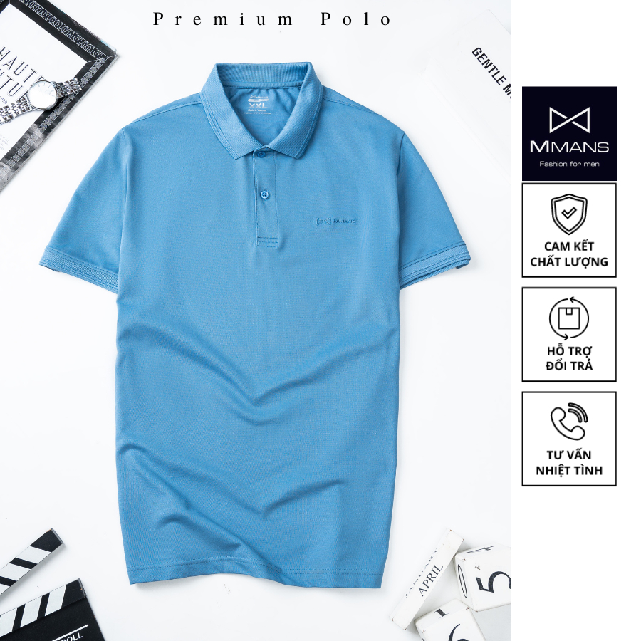 Áo polo Nam MMANS màu xanh aqua basic tinh tế sang trọng chất vải cotton poly cao cấp co giãn 4 chiều không nhăn nhàu