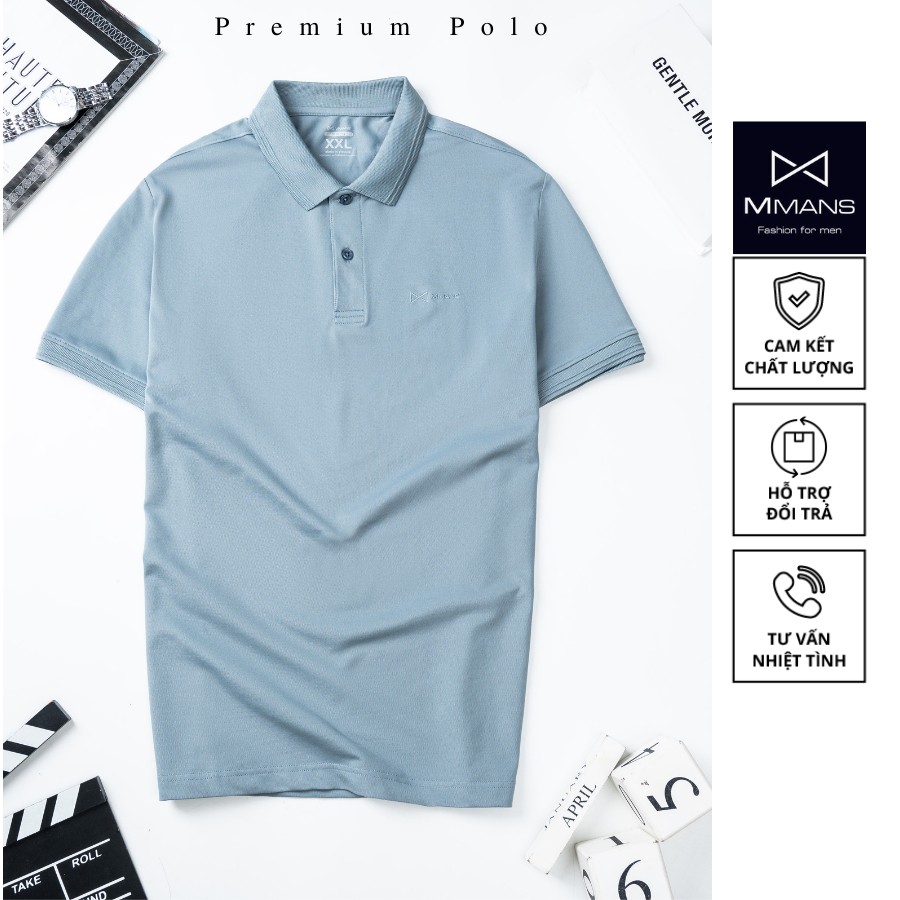 Áo polo Nam MMANS màu xám nhạt basic tinh tế sang trọng chất vải cotton poly cao cấp co giãn 4 chiều không nhăn nhàu