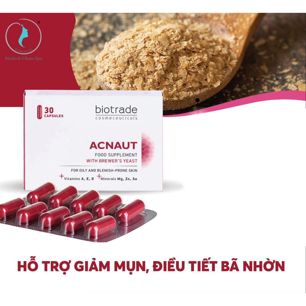 [Tặng Lotion CB2] Viên uống giảm mụn đẹp da, điều hòa nội tiết BIOTRADE ACNAUT FOOD SUPPLEMENT hộp 30 viên-Skin Studio