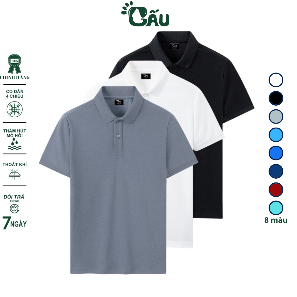 Ảnh Áo thun nam POLO GẤU 194 vải cá sấu mè, co dãn 4 chiều dày dặn form gerular fit - PL Mè 1