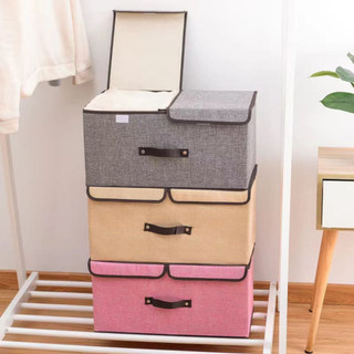 Hộp Vải Đựng Đồ 2 Ngăn Gấp Gọn Sắp Xếp Tủ Quần Áo, Hộp Vải Đựng Quần Áo Đa Năng Tiện Lợi Có Nắp 88412