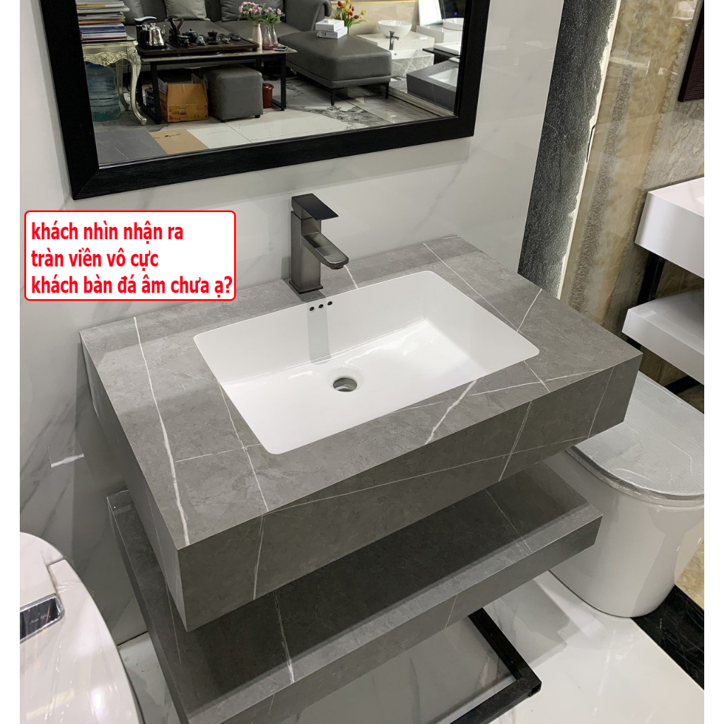 BÀN ĐÁ TRÀN VIỀN VÔ CỰC chậu lavabo rửa mặt kèm bàn đá âm 2 tầng chống ...