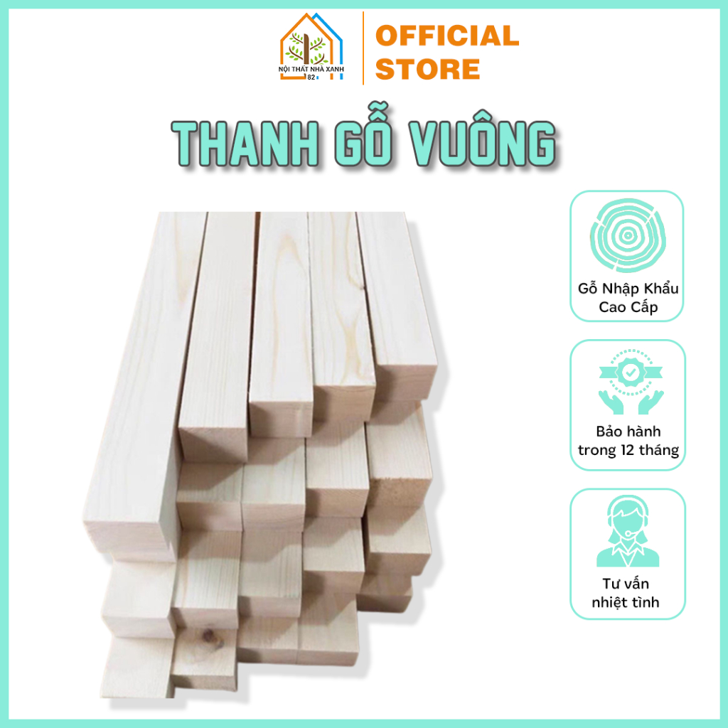 Thanh Gỗ Vuông 3 Dài 30-120 Nội Thất Nhà Xanh 82 - Thanh Gỗ Được Làm Từ Chất Liệu Gỗ Thông Nhập Khẩu, Đã Nhám Mịn 4 Cạnh