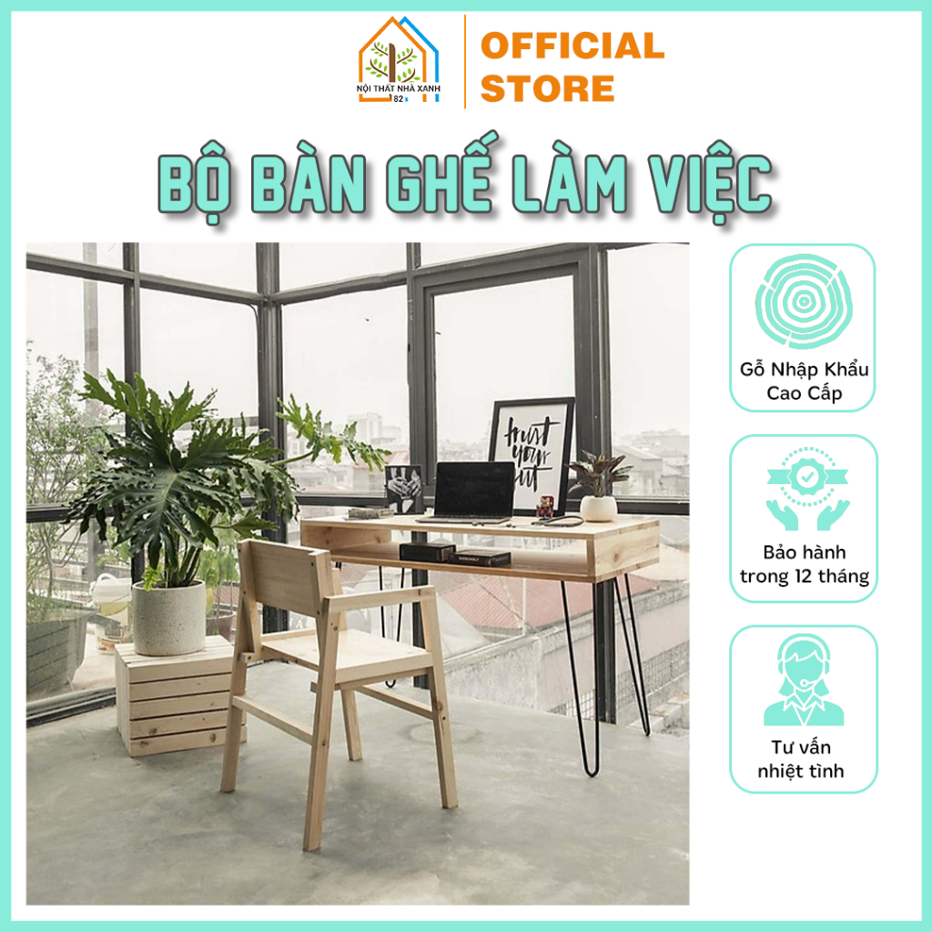Bàn Ghế Làm Việc Nội Thất Nhà Xanh 82 - Bộ Bàn Ghế Với Màu Sắc Tự Nhiên, Nhỏ Gọn, Dễ Di Chuyển Và Bền Với Thời Gian