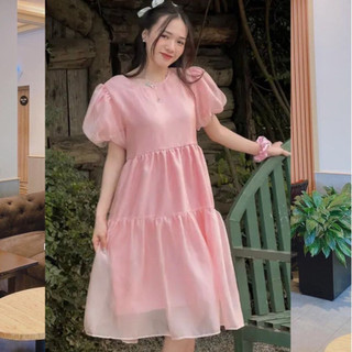 Đầm bầu babydoll hồng dễ thương ViBa [VB81] mặc tiệc đi chơi đẹp