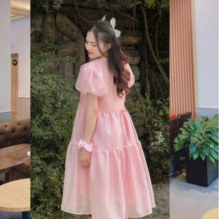 Đầm bầu babydoll hồng dễ thương ViBa [VB81] mặc tiệc đi chơi đẹp
