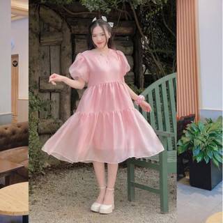 Đầm bầu babydoll hồng dễ thương ViBa [VB81] mặc tiệc đi chơi đẹp