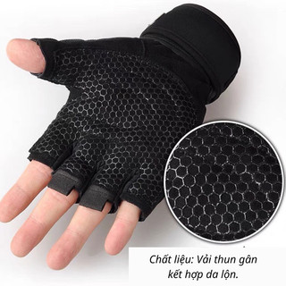 Găng tay tập gym có quấn cổ tay trợ lực – chất liệu da nguyên miếng Hàn Quốc, thiết kế mới cá tính