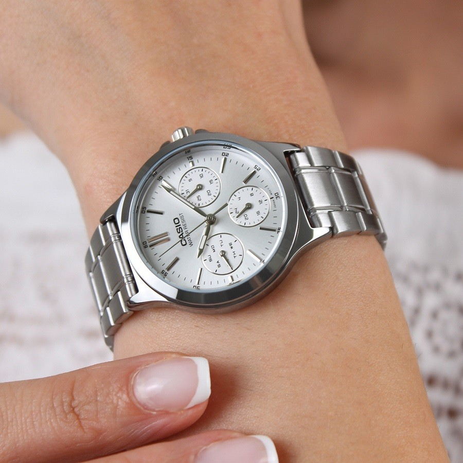 Ảnh Đồng Hồ Casio Nam MTP-V300D-7AUDF Mặt Tròn Màu Trắng Dây Kim Loại Chính Hãng 2