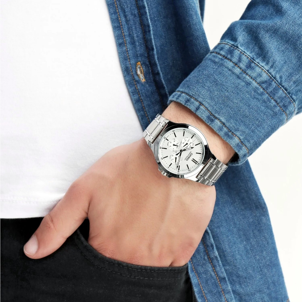 Ảnh Đồng Hồ Casio Nam MTP-V300D-7AUDF Mặt Tròn Màu Trắng Dây Kim Loại Chính Hãng 3