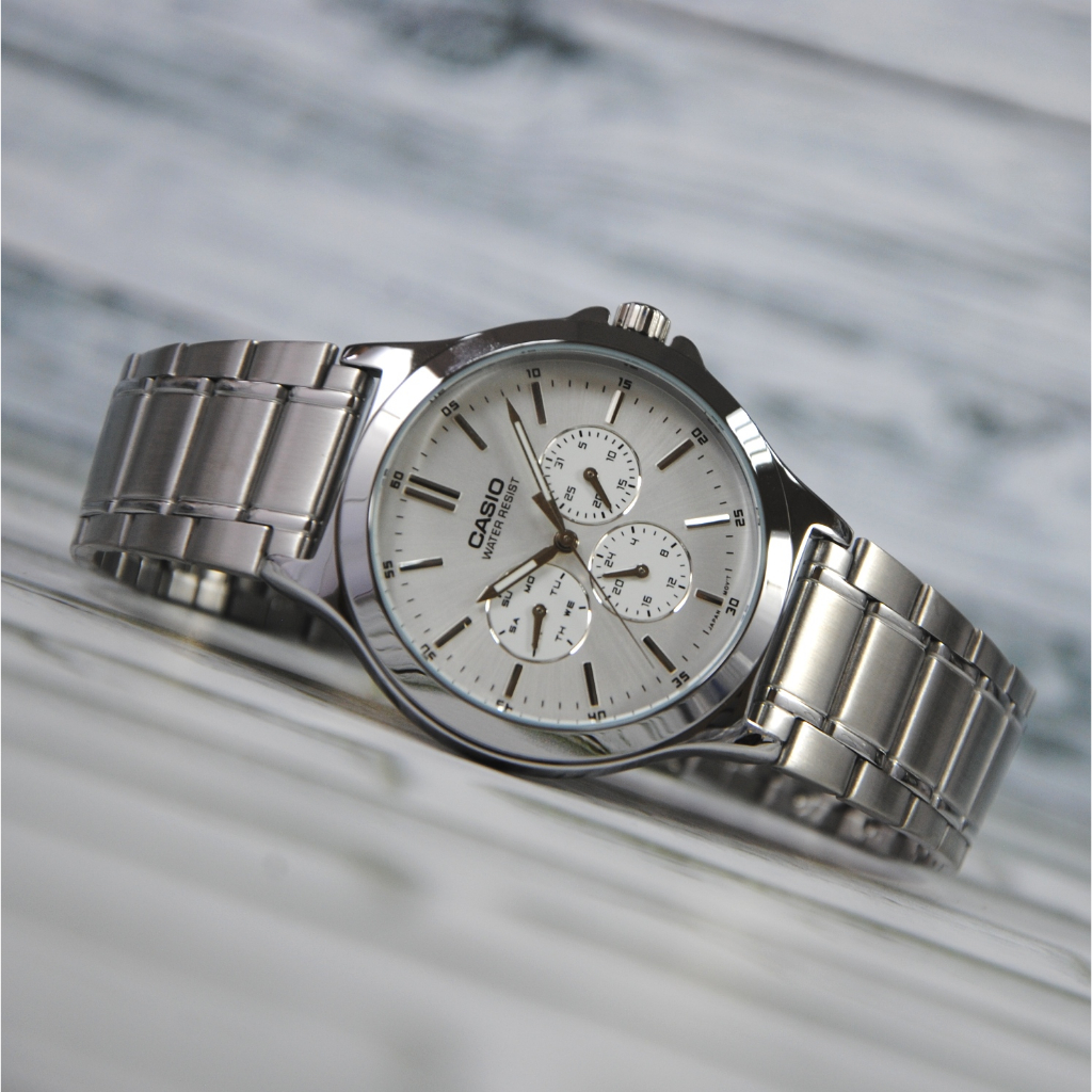 Ảnh Đồng Hồ Casio Nam MTP-V300D-7AUDF Mặt Tròn Màu Trắng Dây Kim Loại Chính Hãng 1