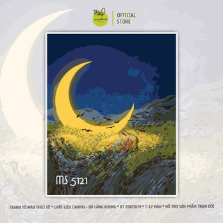 Tranh tô màu 40x50cm có khung trăng vàng trên sông cảm hứng từ Vangogh T5121