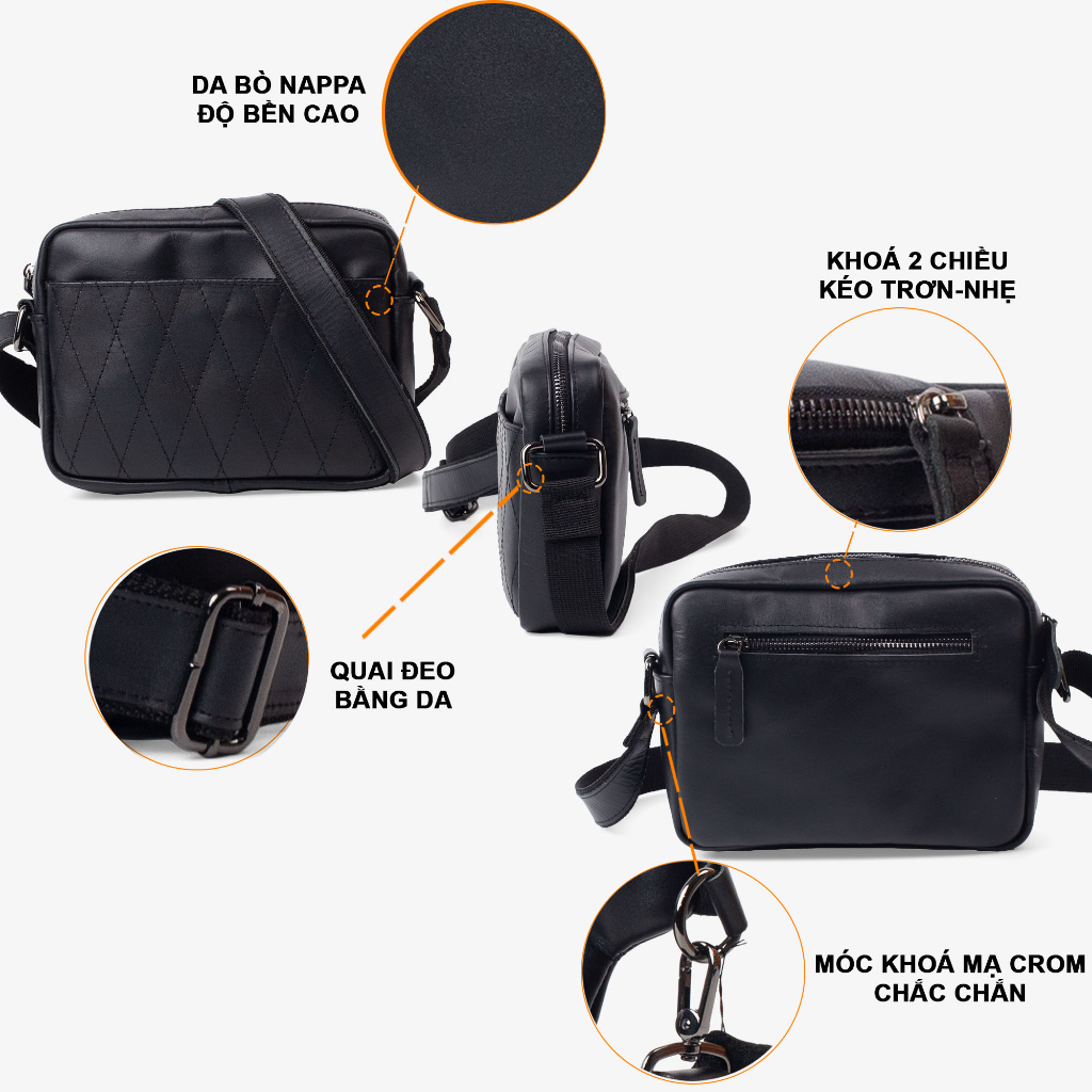 Ảnh Túi đeo chéo da bò Saturn Bụi Leather DC111a Da bò Nappa cao cấp 3
