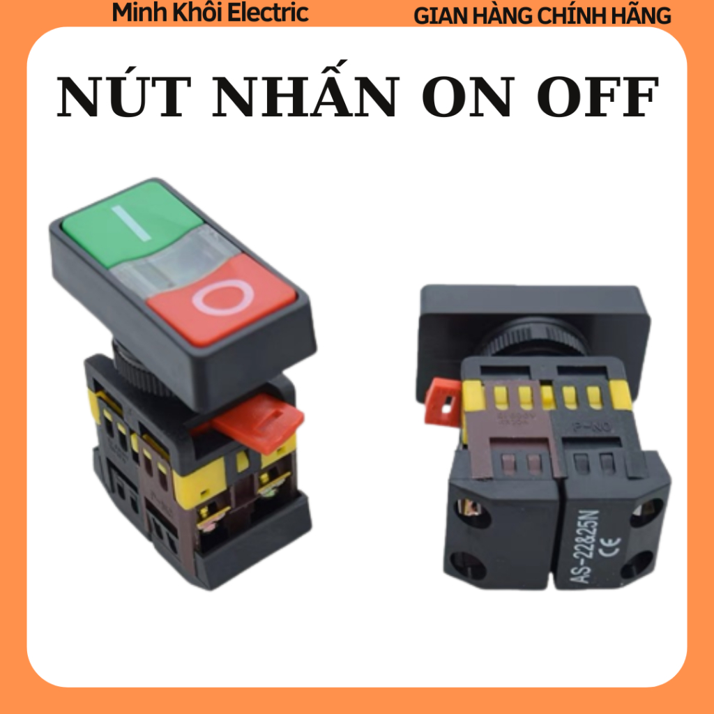 nút nhấn on off phi 22 có đèn, công tắc nhấn đôi 220VAC, nút ấn on off ...