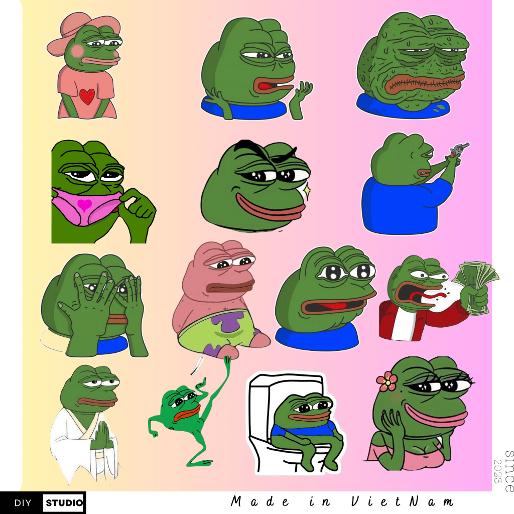 100 Sticker Ếch xanh Crazy frog cho mũ bảo hiểm điện thoại ốp lưng chống nước độ bền cao