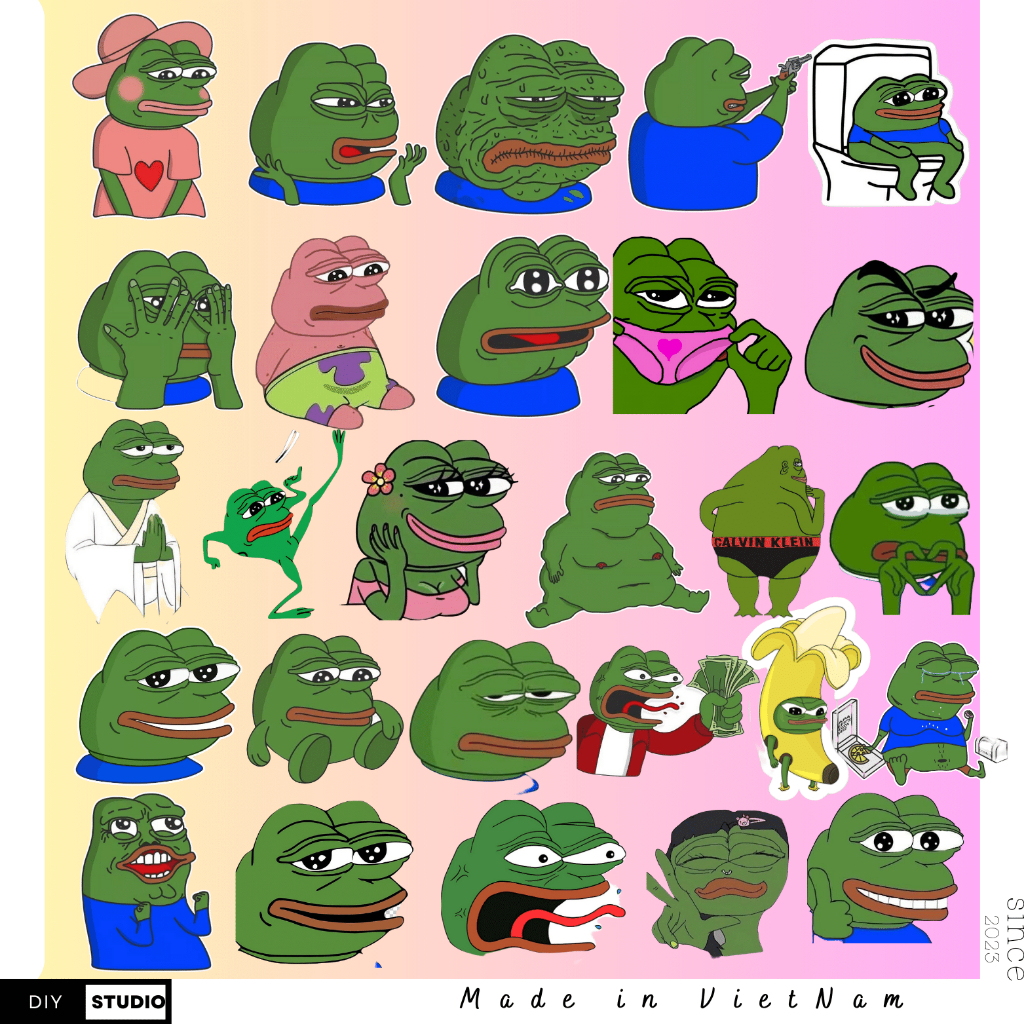 100 Sticker Ếch xanh Crazy frog cho mũ bảo hiểm điện thoại ốp lưng chống nước độ bền cao