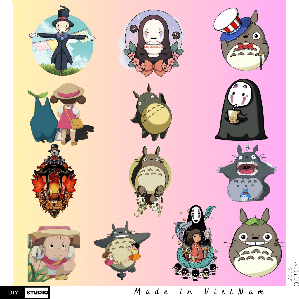 100 Sticker ghibli studio anime dán mũ bảo hiểm, điện thoại, đàn guitar, laptop, vali,…