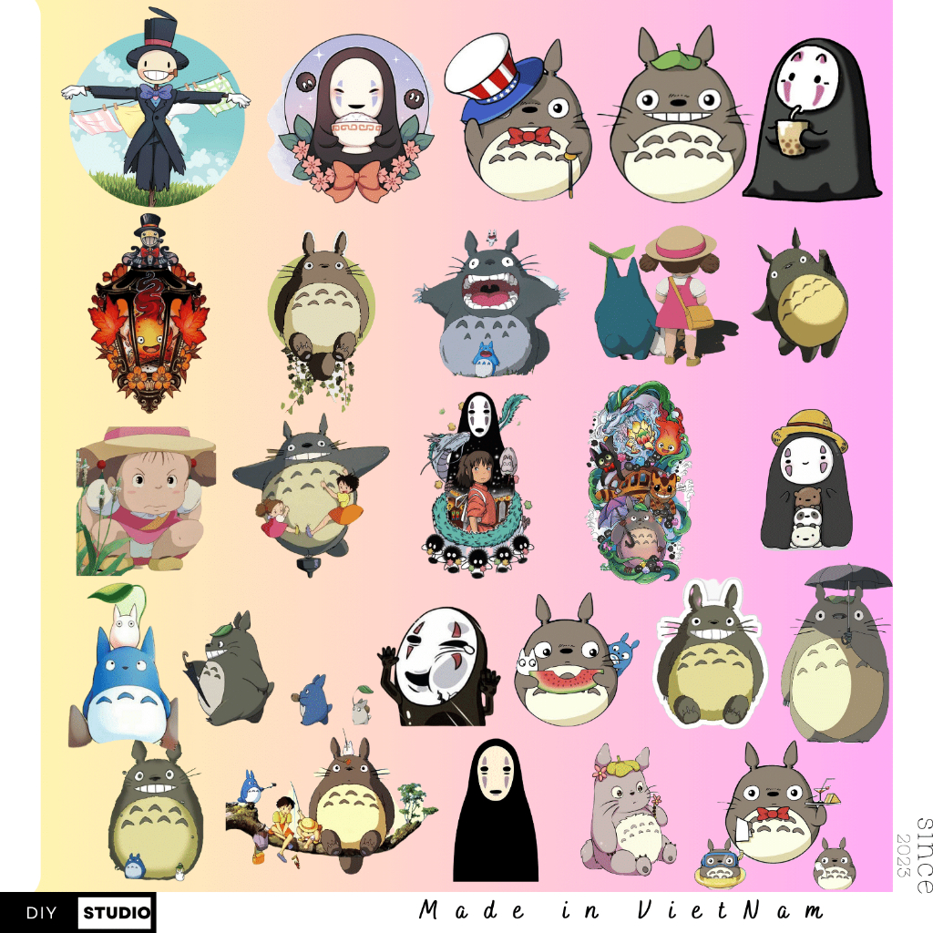 100 Sticker ghibli studio anime dán mũ bảo hiểm, điện thoại, đàn guitar, laptop, vali,…