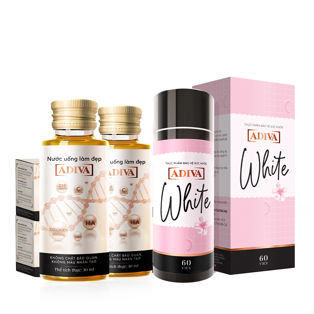 Ảnh Combo 2 Hộp Nước Uống Làm Đẹp Collagen ADIVA (28 Chai) + 1 Hộp Viên Uống Trắng Da ADIVA White 60 Viên 3