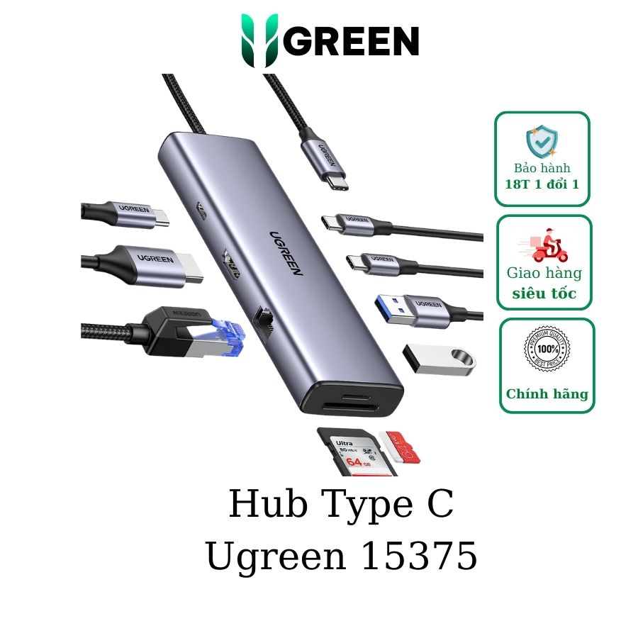 Bộ chuyển Type-C to HDMI + Lan + USB 3.0 + SD/TF + PD Type-C 100W ...