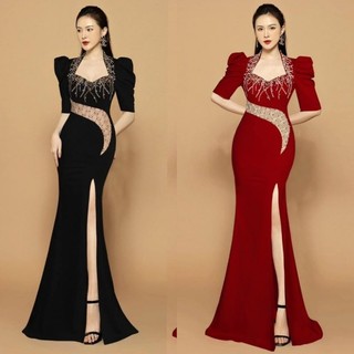 Đầm váy dạ hội, đầm dự tiệc trung niên tay lỡ đính đá siêu sang