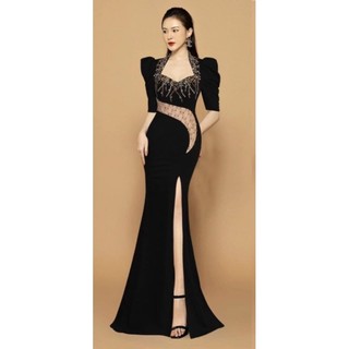 Đầm váy dạ hội, đầm dự tiệc trung niên tay lỡ đính đá siêu sang