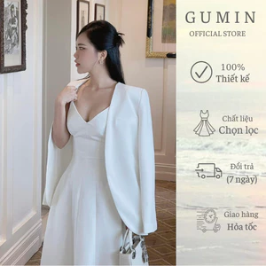 Set choàng nữ GUMIN 2 món váy maxi hai dây mix áo khoác dài tay thu đông sang chảnh dự tiệc
