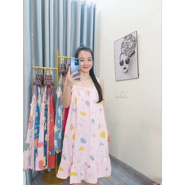Váy lanh lụa mềm mát bầu bì bigsize đến 80kg, váy mặc nhà hè Bigsize