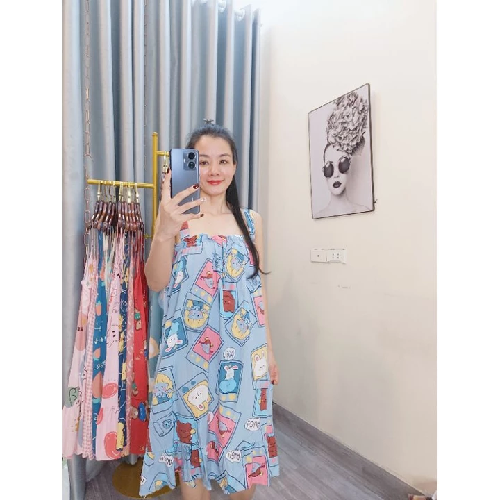 Váy lanh lụa mềm mát bầu bì bigsize đến 80kg, váy mặc nhà hè Bigsize