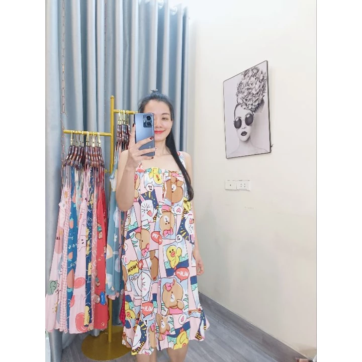 Váy lanh lụa mềm mát bầu bì bigsize đến 80kg, váy mặc nhà hè Bigsize