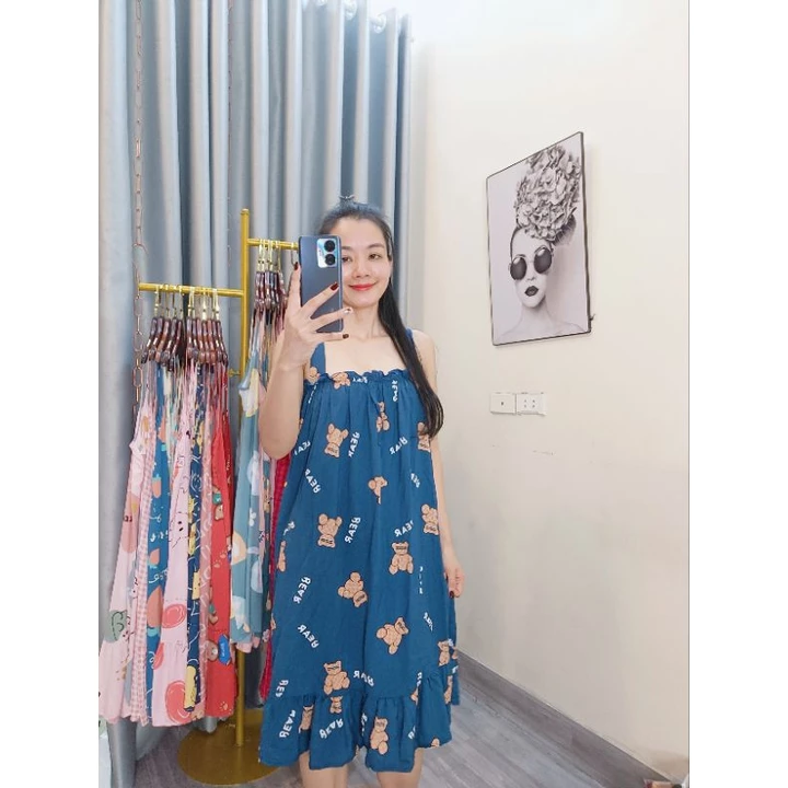 Váy lanh lụa mềm mát bầu bì bigsize đến 80kg, váy mặc nhà hè Bigsize