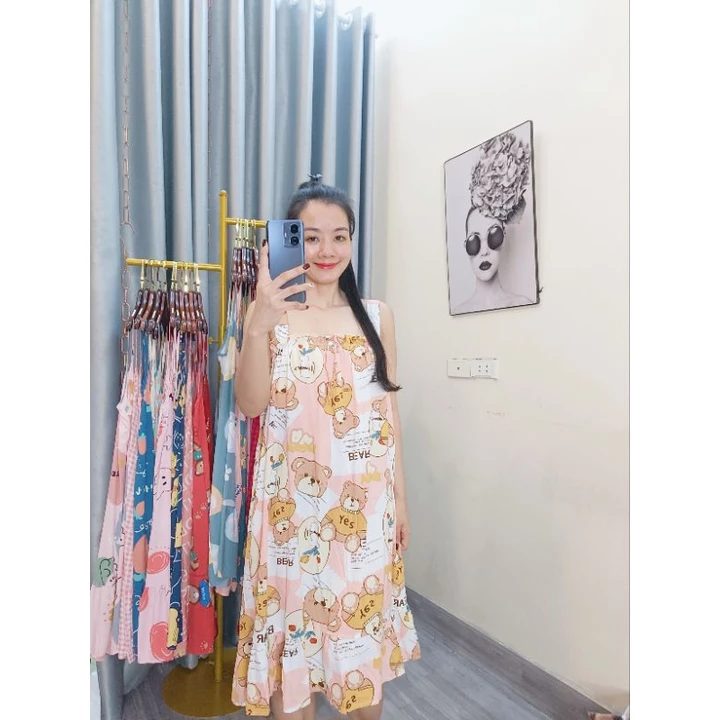 Váy lanh lụa mềm mát bầu bì bigsize đến 80kg, váy mặc nhà hè Bigsize