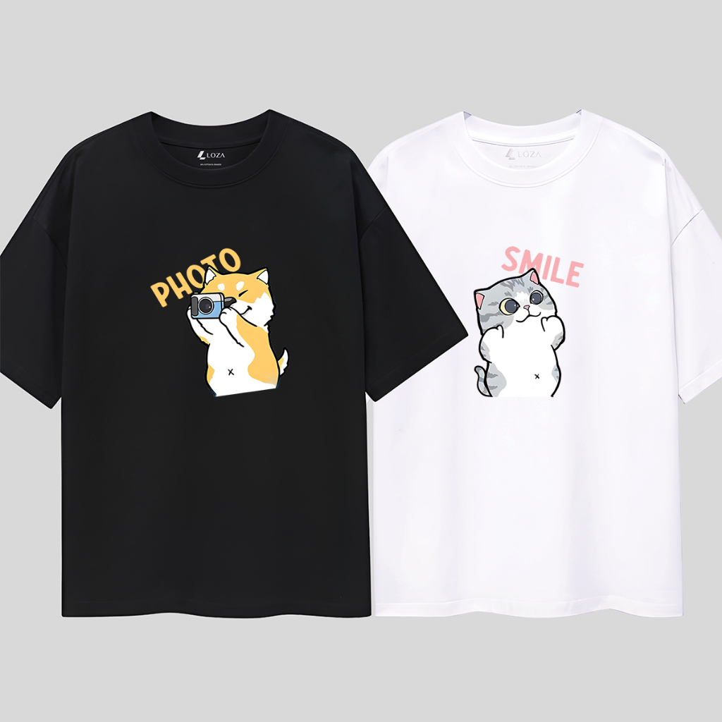 Áo đôi nam nữ in hình Mèo form unisex – Áo thun local brand Loza AD11