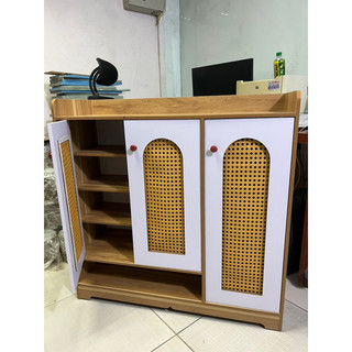 Tủ Giày Mây 3 cánh đa năng chứa đựng được nhiều đồ chất liệu gỗ MDF kích thước 90x90x30 DQ HOME