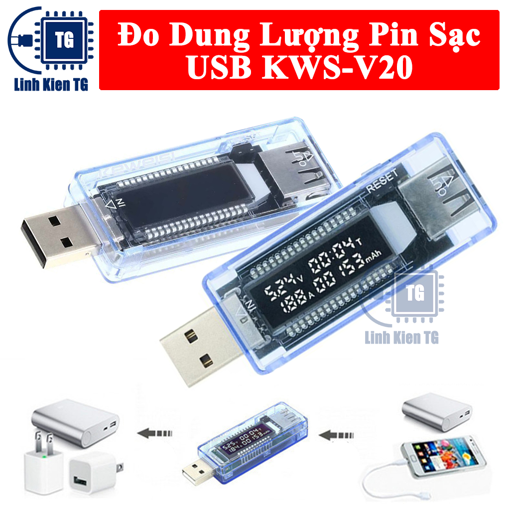 Thiết Bị Đo Dung Lượng Pin Sạc USB KWS-V20 - Ampe kế điện áp USB ...