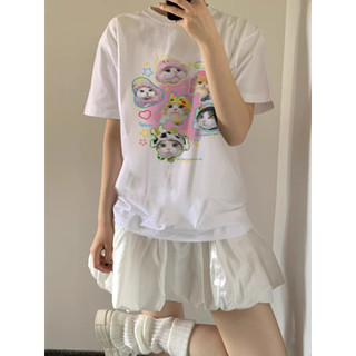 Áo thun nữ Tee in hình 6 chú Mèo Bunny baby dễ thương chất cotton 60 pha poly co giãn 2 chiều form rộng tay lỡ