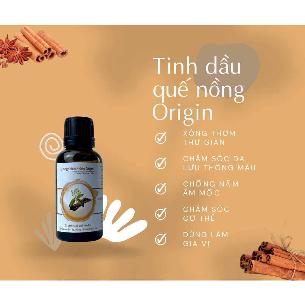 Tinh dầu quế Yên Bái nguyên chất - Tinh dầu quế nồng Origin 30ml