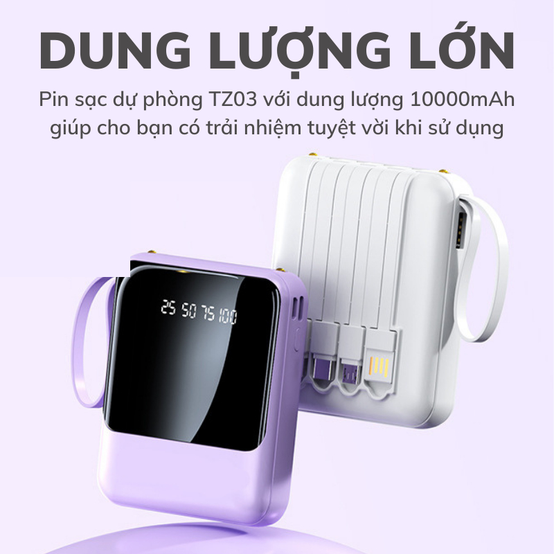 Sạc Dự Phòng Dung Lượng 10000mAh Chính Hãng Techzone TZ03, Tích Hợp 4 ...
