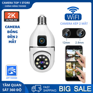 Camera Yoosee BÓNG ĐÈN 2 MẮT (1 CỐ ĐỊNH, 1 XOAY) thế hệ mới 5.0MP - xoay 360 độ, xem đêm có màu
