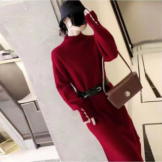 Đầm Len Dáng Dài Màu Trơn Phong Cách Cổ Điển Kèm Đai Lưng AL11